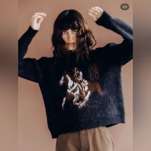 Women's Black Mohair-Blend Horse Motif Sweater